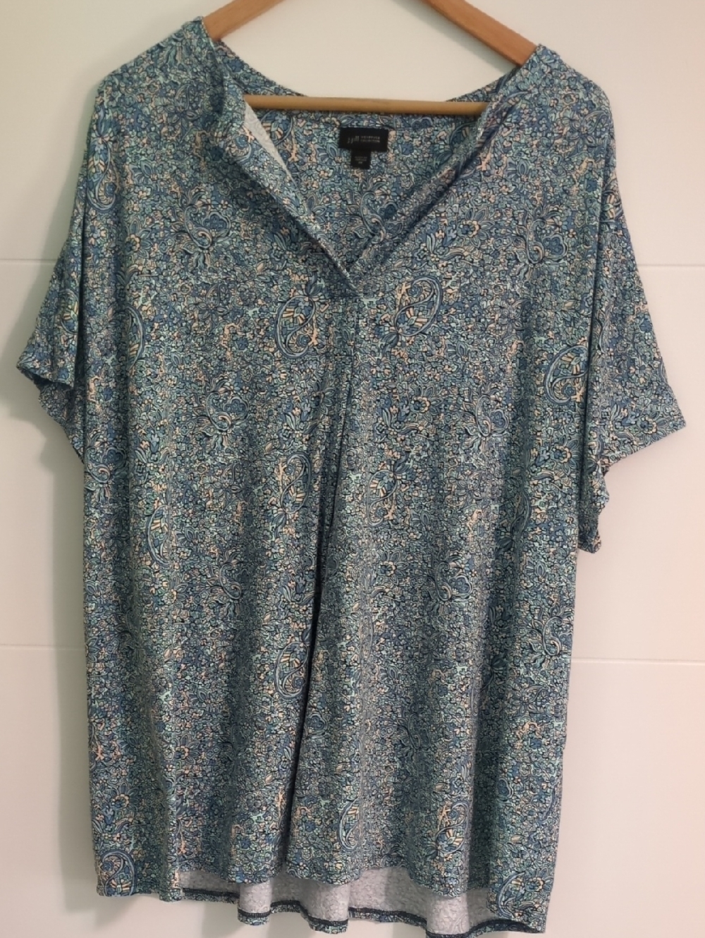 J.Jill Wearever Collections Stretchy Comfy V Neck Tee Micro Paisley Print Sz 3X
